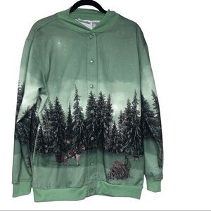 Vintage BLAIR Sweatshirt/Jacket Full Graphic Print Crewneck Button Up Sz Med